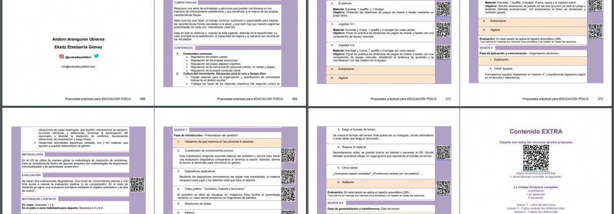 Las 8 páginas del documento "Quidditch en los colegios" presentado al compendio "74 propuestas prácticas de educación física"