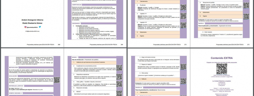Las 8 páginas del documento "Quidditch en los colegios" presentado al compendio "74 propuestas prácticas de educación física"