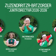 Equipo de la Junta Directiva para la temporada 2026-2028. Liderada por Ane Aranguren en el puesto de presidencia junto con Andoni Aranguren en la vicepresidencia, Aitziber Mindegia en tesorería, Rafael Blazquez en secretaría y David Lopez en vocalía.